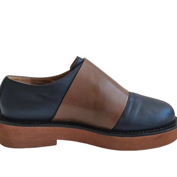 MARNI NAVY/BROWN FRONT FLAP LEATHER SHOES (36) - Picture 7 of 12
